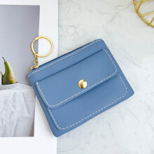 Mini PU Leather Coin Purse Keychain, Soft Portable Zipper Wallet with Key Ring for Women & Men – Blue