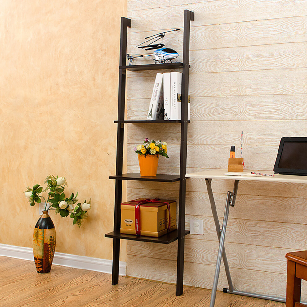 4-Tier Wooden Wall Ladder Shelf Black 747674409455