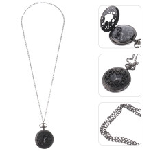 Retro Pocket Watch Necklace Pendant for Men Vintage Black
