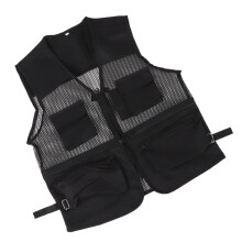 Durable Breathable Military Vest with Multi Pocket Mesh for Outdoor Fishing L Black