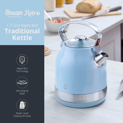 Swan Swan Retro Revive Blue Traditional Kettle 1