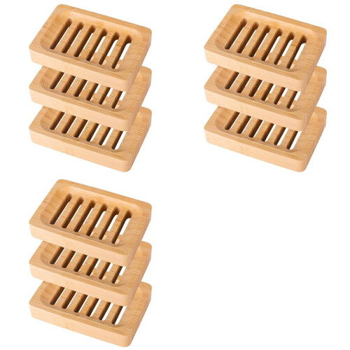 9X Bamboo Soap Dish Drain Soap Rack Bamboo Soap Holder