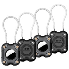 4 Pack Waterproof Holder for AirTag with Secure Wire Cable Lock, Durable Keychain Case for Luggage and Pets