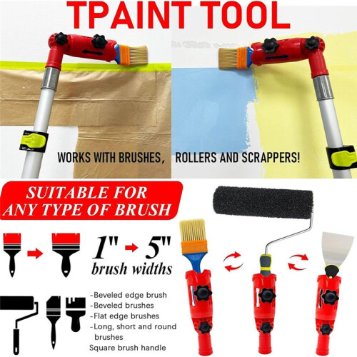 Multi-Angle Paint Brush Extender,Extension Pole Attachment Holder for Paint Brush,Roller,Secure Handle Grip,RotatingHead 2