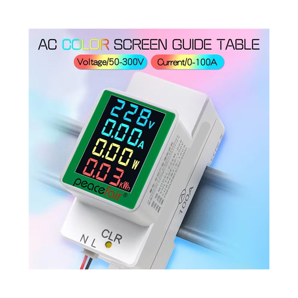 Peacefair Pzem-008 White Din Rail Electricity Digital Power Meter Watt Kwh Wattmeter Monitor Ammeter Voltmeter 6032270369109