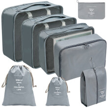 Packing Cubes for Travel 8Pcs Travel Cubes Set Foldable Suitcase Organizer Lightweight Luggage Storage Bag Grey