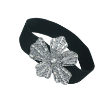 Elegant Rhinestoned Belt Double Rose Decoration Elastic-A