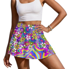 Lilla Hippie Flower Dame Golfnederdel Alsidige Letvægts Tennis Golfnederdele til Kvinder med Shorts Højtaljede Mininederdele til Kvinder