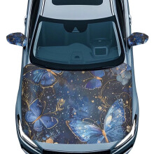 Blue Butterfly Print 3 Pack Set Hood Cover with Side Mirror Covers 2pcs Elastic Fabrics Car Decorations Universal Fit Most Cars Elastic Fabrics