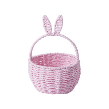 Cesta de Páscoa em forma de coelho trançado com orelhas compridas, ideal para guardar ovos de Páscoa e presentes (rosa).