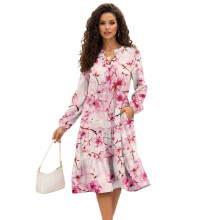 Cherry Blossom női ruha zsebekkel, V-nyakú, lenge, elegáns midi ruha, lezser, divatos, könnyű, elegáns ruhák, XL méret