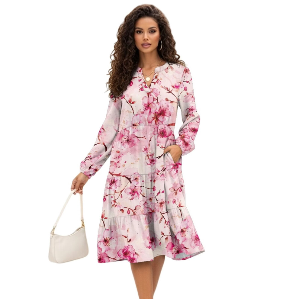 Cherry Blossom Women's Dress With Pockets V-Neck Flowy Elegant Midi Dress Casual Fashion Lightweight Elegant Dresses, Size Xl 9448483905084