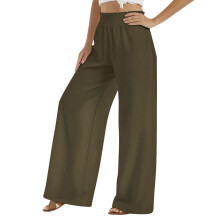 Women's Linen Wide-Leg Pants Green XL