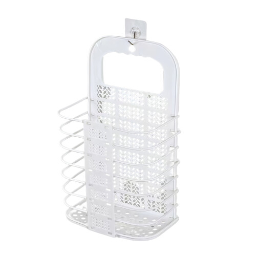 Foldable Wall-Mounted Laundry Basket in White for Home Use and Storage