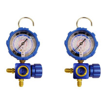 2X Klimaanlagenanzeige für Kältemittel R410A R22 R134A R404A Verteilermanometer Manometerventil mit Sichtspiegel 500 Psi Blau