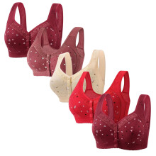 Women Daisy Bra Convenient Front Close Button Bras Sports Bra For Older Women Comfort Cotton Bras No Underwire Underwear 5 Pack Multicolor 4XL