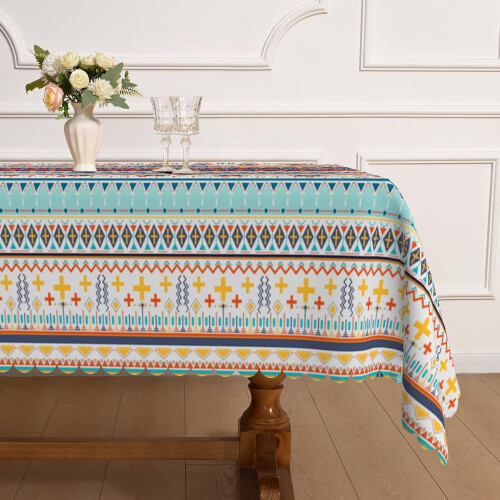 Mizhona Coloful Geometric Tablecloth Rectangle,Boho Table Cloth for Kitchen Dinner Decor,60"x102"