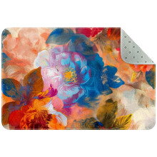 Small Washable Kitchen Rug, Colorful Abstract Floral Design – Non-Slip Indoor Door Mat for Entryway, Bathroom, Bedroom; Compatible with Standard