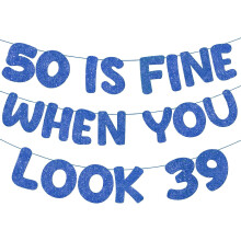 Funny Glitter "Happy 50th Birthday" Banner – Pre-Strung, Navy Blue, for Men & Women, Anniversary Party Decor