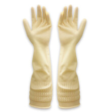 Spülhandschuhe aus Gummi für Küche und Haushalt – Lange Stulpe (38 cm), wiederverwendbar, flexibel, langlebig und rutschfest, Beige, Größe S