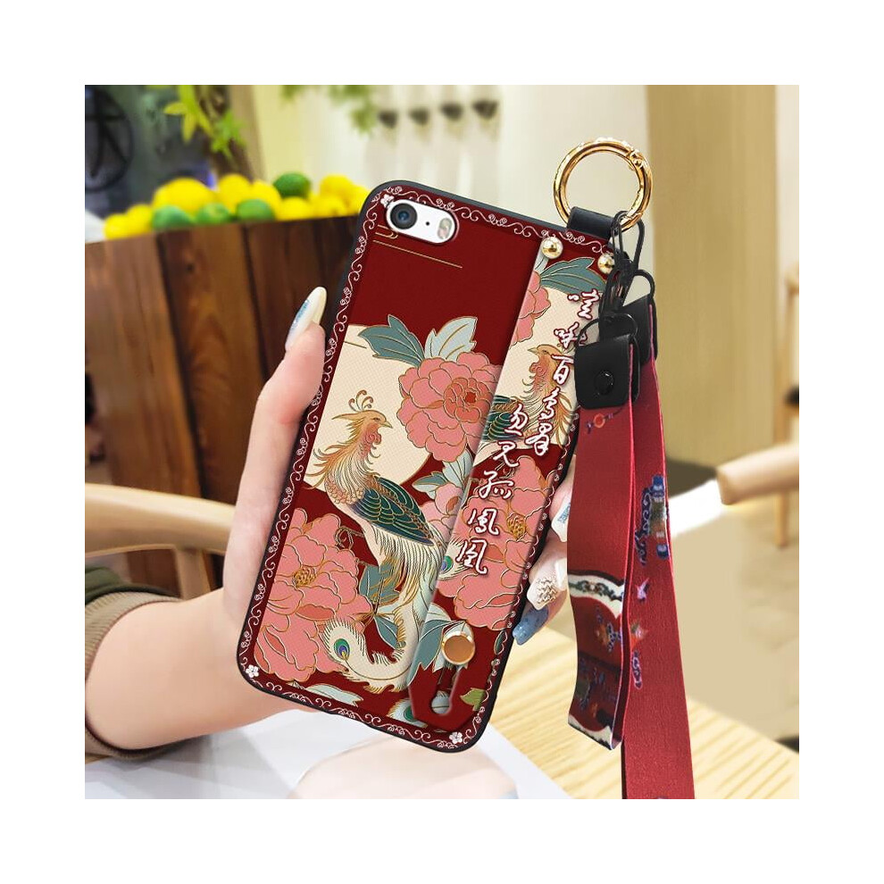 Phone Case Compatible With Iphone 5/5S/Se – Shockproof Silicone, Wristband, Kickstand, Anti-Dust, Soft Chinese Style 9448483809900