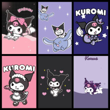 Kuromi-Aquarellposter-Set (6 Stück, 20 x 25 cm) – Ungerahmt – Kinderzimmer-, Spielzimmer- und Babyzimmerdekoration – Passend zu Anime-Themen