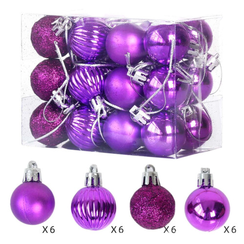 Purple Shatterproof Christmas Ornaments Set 24pcs