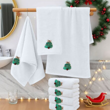 4-teiliges weihnachtliches Handtuchset mit Stickerei für Zuhause, Badezimmer und als Weihnachtsgeschenk. Weiches, saugfähiges Design. Maße: 78 x
