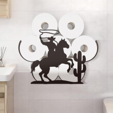 Toilettenpapierhalter „Cowmen“ – Wandmontierter Organizer aus Metall für 8 Rollen, Western-Design, kompatibel mit Standardrollen