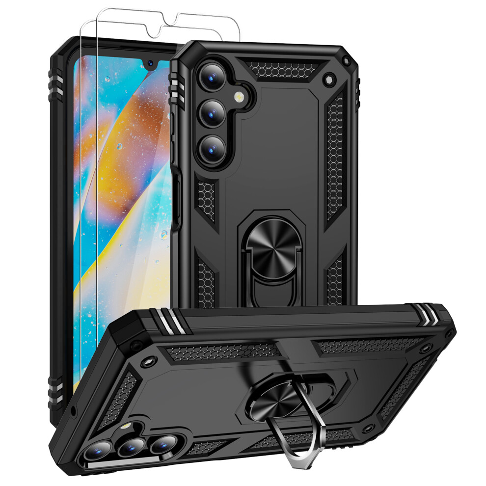 Compatible With Samsung Galaxy A15 5G Case With Screen Protector, Military-Grade Shockproof Cover With 360 Rotating Kickstand - Black 9448483812283