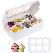SONGAUN10 balení krabiček na muffiny se 4 otvory a okénkem, nastavitelné vložky, vhodné pro muffiny, sušenky, pečivo a koblihy