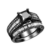 Silver Birthstone Engagement Rings for Women – Non-Tarnish, Trendy Stackable Gold Jewelry, Initial Ring Gift (Black, Size 8)