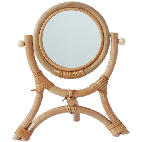 Rattan Makeup Mirror Rotatable Home Use Smooth Reflection