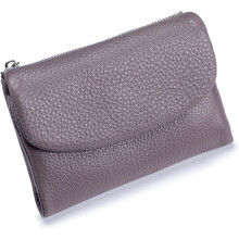 Unisex Pebble Real Leather RFID Wallet – Compact Genuine Leather Coin & Card Holder with Dual Zippers, Soft Waterproof Anti-Theft, Compatible with