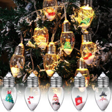 2-Pack Christmas Snow Globe String Lights, 13.2 ft, 20 LED Clear Bulbs, Vintage Ornaments, Battery-Operated, Bedroom/Table/Party Decor