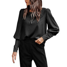 Dametoppe Ensfarvet bluse med knapper bagpå Dametoppe Pænt Casual (Sort, XL)