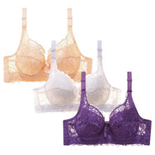 3pc Push Up Bras for Women Plus Size Floral Lace Underwire Soft Cup Everyday Bra Beige 46B
