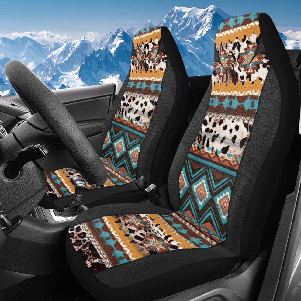 Flurry Aztec Cow Print Car Seat Covers, Washable, Universal Fit For Most Cars/Suvs/Trucks, 2 Pack, Compatible With Standard Bucket Seats Coral 9448483394772