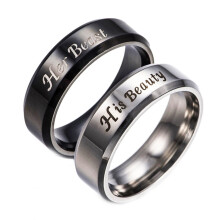12# Her King His Queen Titanium Stainless Steel Couples Finger Ring His and Hers Couple Wedding Promise Rings (Black)