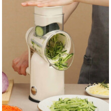 Rotary Cheese Grater with Handle, 5-Blade Vegetable Shredder & Suction Base – Round Mandoline Slicer & Food Chopper with Blade Storage Box