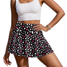 Heart-Shaped Polka Dots Women Golf Skorts Fashion Women's Active Performance Skort Relaxed Inner Shorts Women's Mini Tennis Skirt Size L