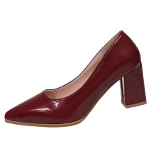 Weinrote Pumps für Damen – Lässige, spitze Zehenpartie, Blockabsatz, PU-Material, bequeme Schuhe – Geeignet für Frühling/Herbst