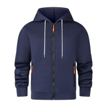 SYMOID Herren-Kapuzenpullover mit durchgehendem Reißverschluss, 100 % Polyester, Marineblau, Größe S – Reißverschlusstaschen, verstellbarer