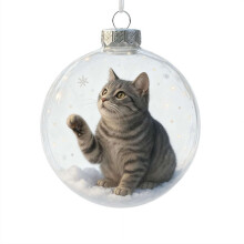 Clear 3D Cat Christmas Ornament, Shatterproof Plastic, 1