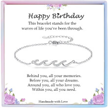 Silver Wave Bracelet Birthday Gift for Women – 21st, 30th, 40th, 50th, 60th Anniversary, Compatible with Her Style