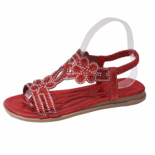 Rote Damen-Keilsandalen aus PU mit Strasssteinen, elastischem Riemen, bequemer Tragekomfort – Frühling/Sommer, Größe 41, 1 Paar, 0,33 kg