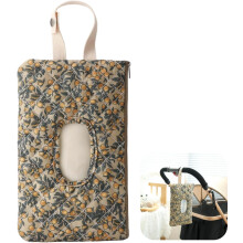 Floral Quilted Baby Wipe Holder Diaper Caddy Brown