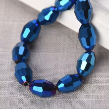 Rugby Oval 8x6mm 10x8mm Faceted Crystal Glass Loose Beads for Jewelry Making-8x6mm (30pcs)-Metal Blue