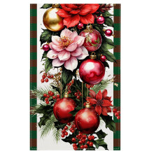 Christmas Table Runner,13.8x72 in Embroidered Xmas Poinsettia Ball Table Runner with Plaid Edge for Party, Holiday, Wedding New Year Decor