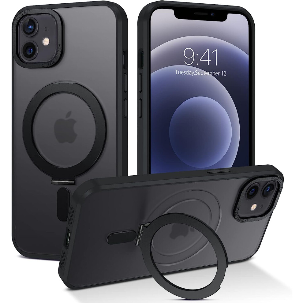 Magnetic Case For Iphone 12/12 Pro 6.1", Magsafe-Compatible, Slim Shockproof With Invisible Stand, Black 9448483652445